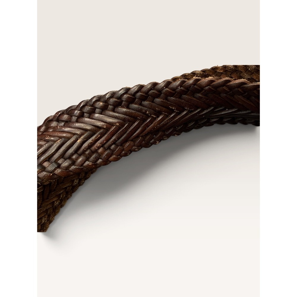 Talbots Brown Woven Braided Leather Belt Round Buckle 44" - Picture 3 of 8